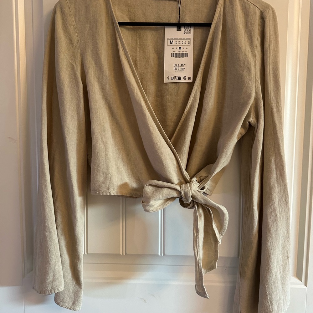 ZARA NWT Tan Wrap Blouse Medium
